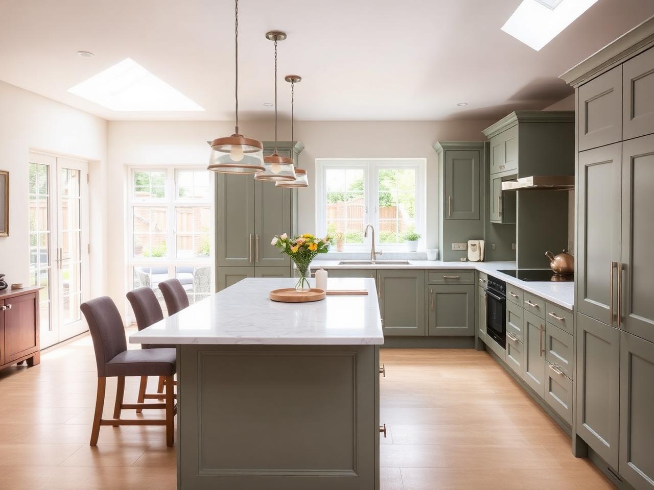 Bright open-plan kitchen diner with island photographed for a residential property