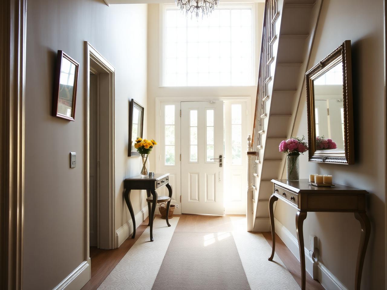 Entrance hallway with staircase photographed for a residential property listing